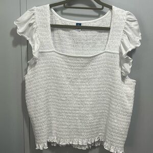 Old Navy White Smocked Blouse with Ruffle Sleeves